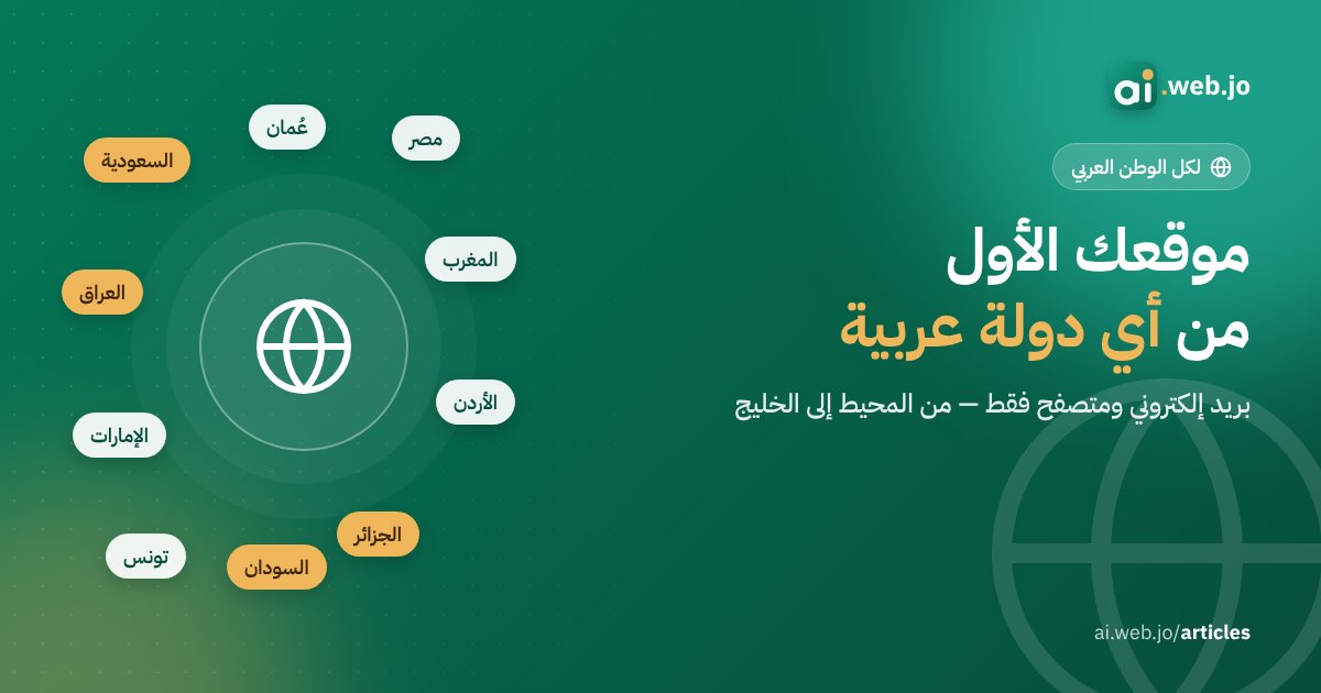 بوستر مقال استضافة المواقع للمبتدئين في الدول العربية: أيقونة كرة أرضية تحيط بها أسماء دول عربية